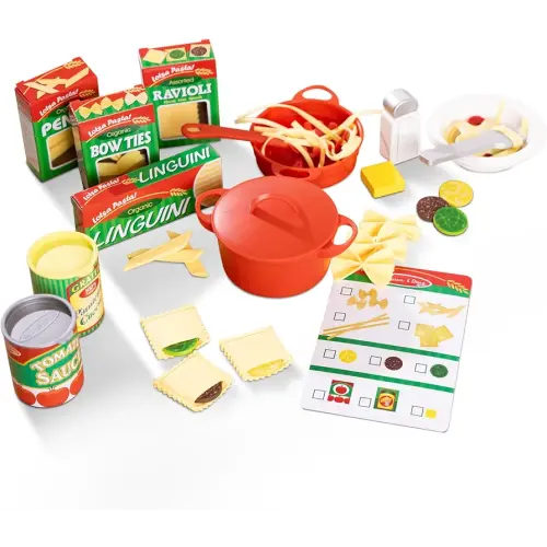 Melissa & Doug Prepare & Serve Pasta Set with Toy Food & Kids Play Kitchen Accessories, Montessori-Inspired Preschool Learning Toys for Girls & Boys 3+