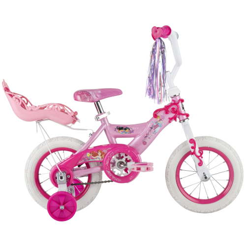 "Huffy Disney Princess Girls' 12"" EZ-Build Pink Bike with Doll Carrier and Training Wheels"