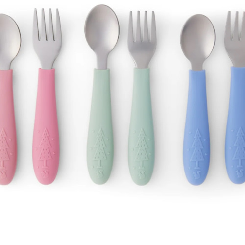 Babies/Toddler Stainless Steel Spoons + Forks with Silicone Handle