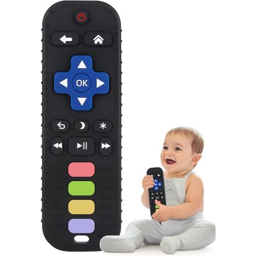 Fu Store Black Silicone Teething Toys for 0-12 Momths 3-24 Months Infant Toddlers Remote Control Shape Teethers for Babies Chew Toys Relief Soothe Babies Gums Set Dishwasher and Refrigerator Safe