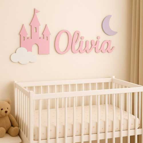 Personalized Baby Name, Fairytale Castle Wooden Name Sign for Nursery Wall Decor
