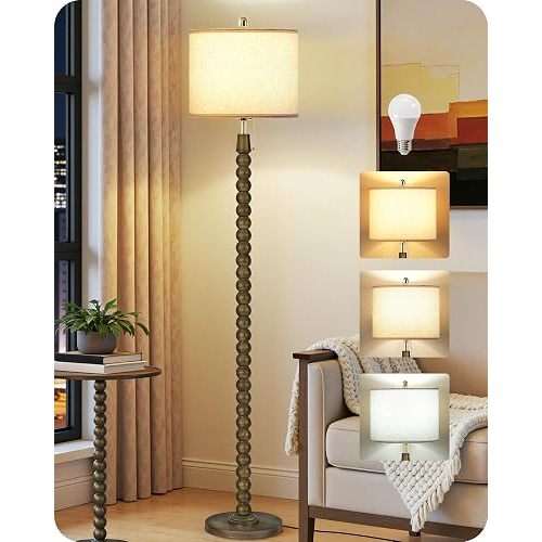 65" Oak Wood Floor Lamps for Living Room with Pull Chain Switch, Adjustable Color Temperatures, Vintage Farmhouse Floor Lamp, Tall Standing Lamp for Bedroom, Entryway, Rustic Brown FE28LD05