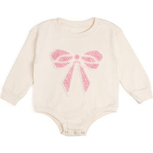 Pearl Bow Patch Long Sleeve Romper, 6-12M