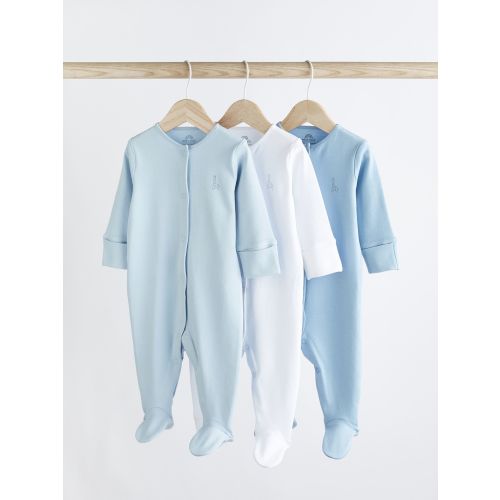 Blue/White 3 Pack Baby Sleepsuits (0-2yrs)
