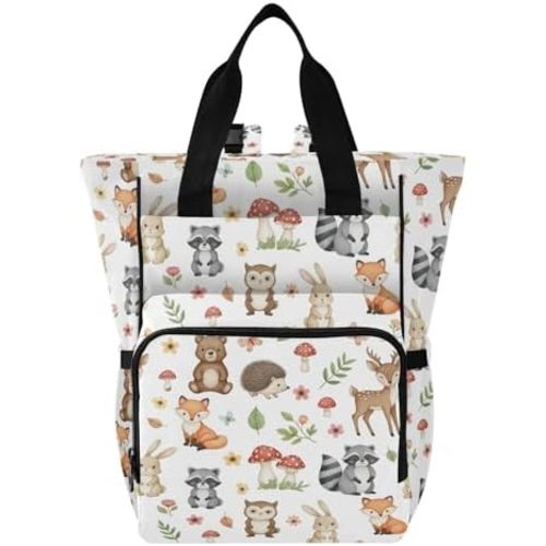Emelivor Cute Animals Woodland Diaper Bag Backpack Large Capacity Multifunction Baby Bag Backpack for Boy Girl Travel Shopping Mom Dad