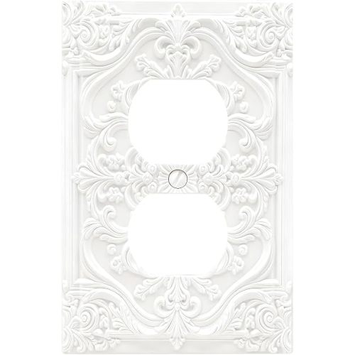 Outlet Covers Decorative White 3D Floral Embossed 1 Gang Duplex Light Switch Cover Plate Unique Receptacle Wall Plate Electrical Switch Plate Covers Plug Faceplate for Bedroom Home Decor