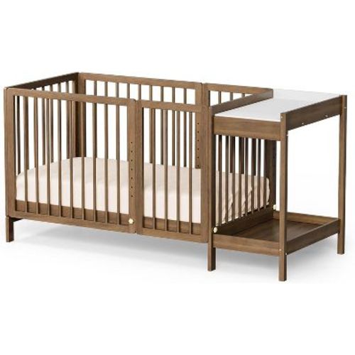 JOYMOR 8 in 1 Convertible Crib with Changer, Include 2” Mattress, Converts to Bassinet, Mid Crib, Full Size Crib, Daybed,Toddler Bed and Playard