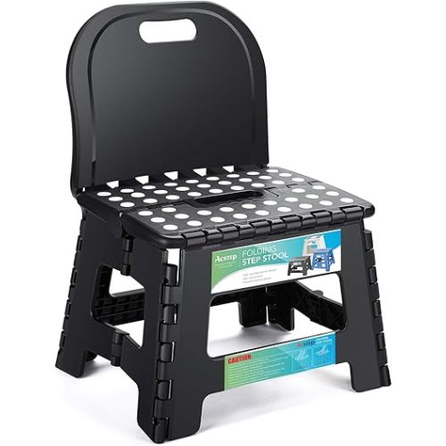 ACSTEP Folding Kids Step Stool with Back Support for Kids,9" Plastic Kids Chair for Outdoor or Indoor Kitchen Step Stools and Bathroom Stool for Toddlers Boys Girls