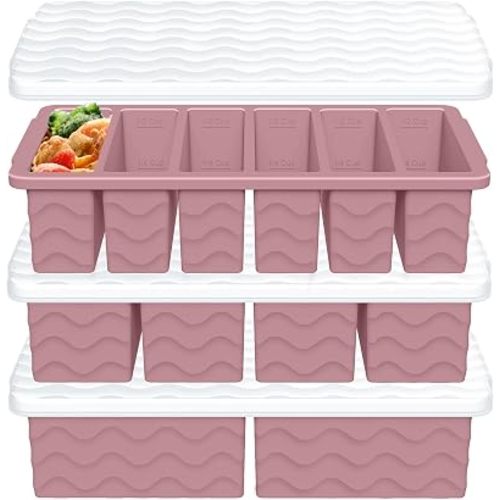 3-Pack Silicone Freezer Trays with Lid,2 Large 2-Cup(500ml)&4 Medium 1-Cup(250ml)&6 Small 1/2-Cup(125ml) Soup Freezer Container Molds,Ice Cube Tray For Meal Prep&Freezing Soup,Stews,Sauces