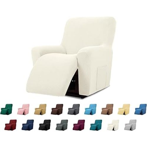 Cupuamon Recliner Chair Covers,Lazy Boy Recliner Covers Stretch Reclining Covers 1 Piece Furniture Protector with Elastic Bottom for Dog,Kids-Beige