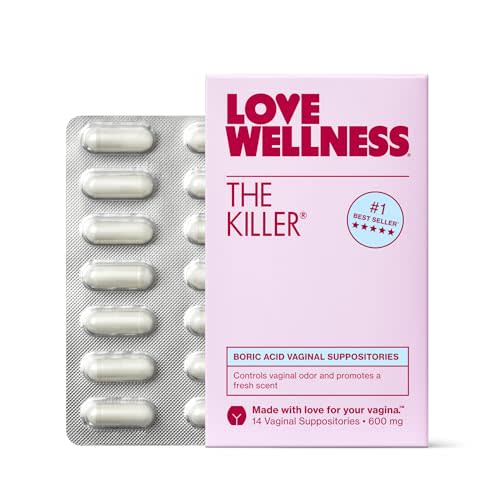 Love Wellness The Killer | Boric Acid Vaginal Suppositories | Balances pH & Supports Odor Control, a Healthy Vaginal Balance and Environment | Fast-Acting & Fragrance-Free | Gentle & Effective | 14 Ct