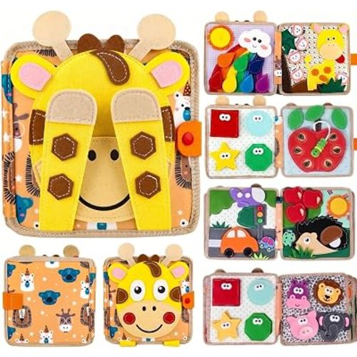 Giraffe Busy Book for Toddlers 3-5,Felt Quiet Book Sensory Learning Activity Books,Road Trip Toys for Toddlers Busy Board,Airplane Car Travel Toys, Gifts for Boys Girls 3