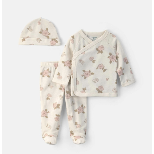 Baby Girl 3-Piece Floral Long-Sleeve Top & Pant Set - Ivory | Carter's