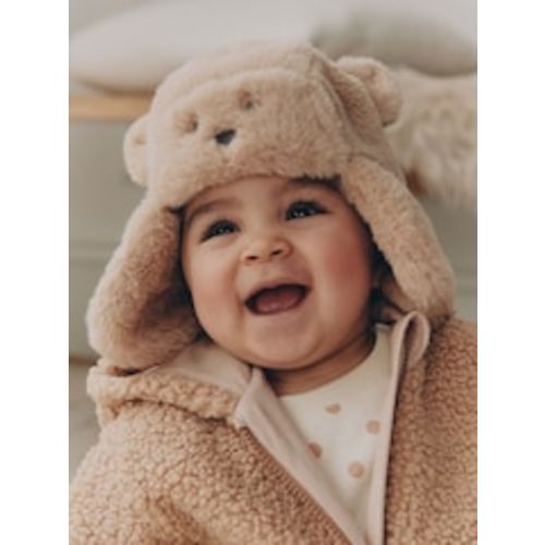 Buy Brown Beige Faux Fur Bear Faced Baby Trapper Hat from Next USA