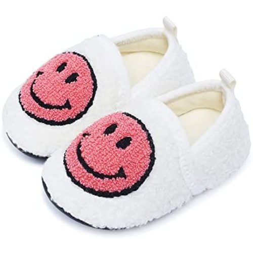 Kids Slippers Toddler Smile Face House Slippers Indoor Home Non-Slip Rubber Sole Shoes Warm Cozy Socks