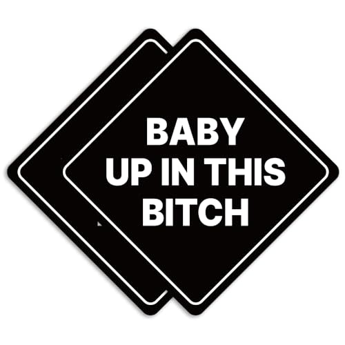 GEEKBEAR Baby Up in This B Sign for Car, Diamond, 2 Pack (Magnet, Black)