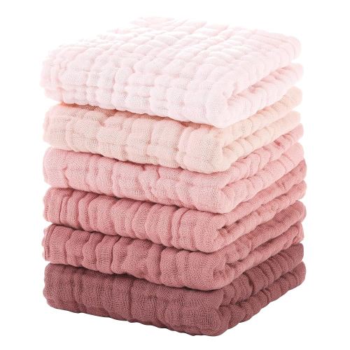 Unnivoll Muslin Burp Cloths Baby 12''X12'',Baby Washcloths 6 Pack, 100% Cotton Baby Wash Cloths Absorbent And Soft For Newborn Infants Kids Boys Girls Pink