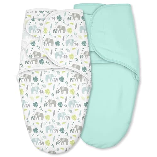 Baby Swaddles for Newborn Organic Cotton,Soft & Snug Newborn Velcro Swaddle 0-3 Months Sleep Sack Helps Calm Startle Reflex, 2-Pack Wrap Nursery Swaddling Blankets Sage Elephant