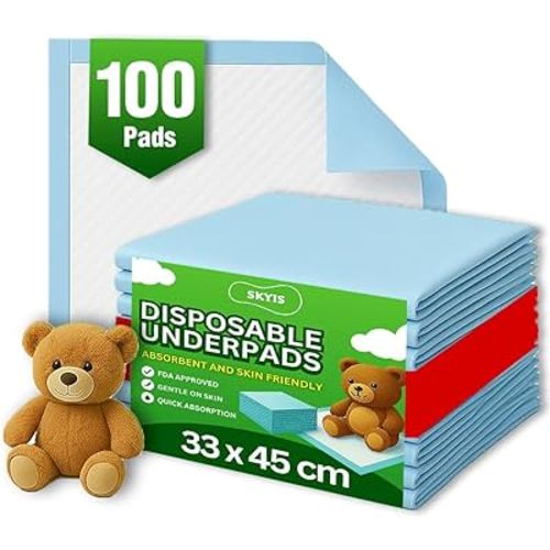 Skyis100 Pack Disposable Changing Pads Baby Change Mat Baby Disposable Underpads Waterproof Diaper Changing Pad Breathable Underpads Bed Table Protector Mat Puppy Pads 18" x 13"