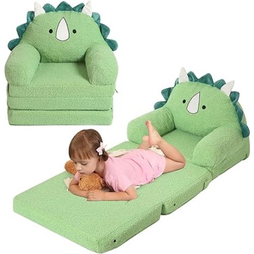 Foldable Kids Sofa, Triceratops Toddler Couch With Tri Folding Foam Cushions, Comfy Couch for Ages 18 Months and Up