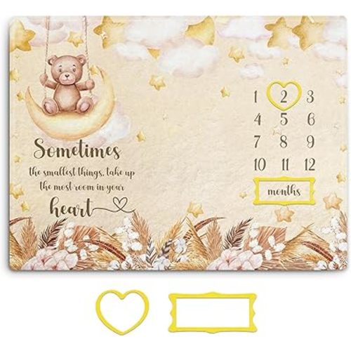 The Pooh Baby Milestone Blanket, Winnie 12 Months Milestone Blanket for Baby Boy or Girl, Winnie Photo Calendar Monthly Growth Chart, Newborn Month Blankets for Baby Pictures