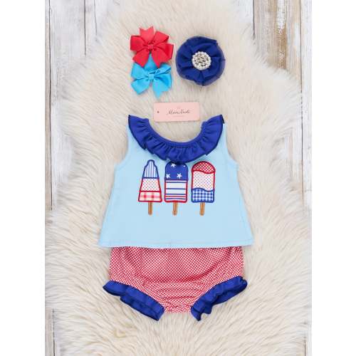 Red, White, & Blue Ruffle Popsicle Bloomer Set