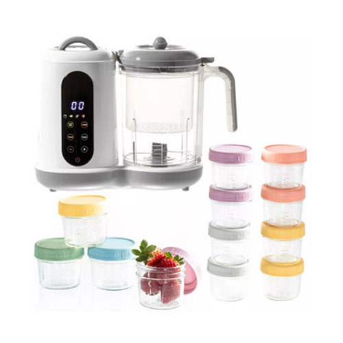 Baby Food Processor Steamer Blender with 12 Glass Baby Food Storage Jars, BPA-Free, Leakproof, Durable, and Convenient