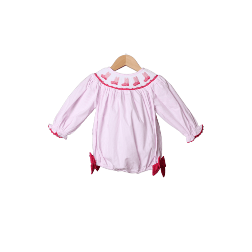 Smocked Cowboy Boots Pink Long Sleeve Bubble