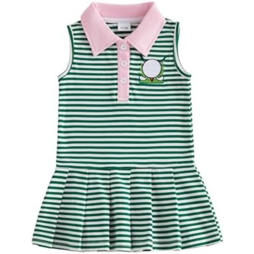 Toddler Baby Girl Golf Outfit Golf Hole Embroidery Sleeveless Dress Lapel Collar A Line Dresses Cute Summer Clothes