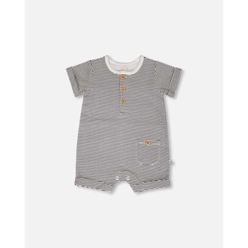 Cotton Jersey Romper Black And Off White Stripes