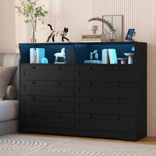 Dresser for Bedroom, Large Wooden Dresser with 6/8 Drawer, 55 Inch Tv Stand Dressers for Bedroom with Power Outlet, Wide Dressers & Chests of Drawers
