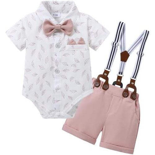 YALLET Baby Boy Clothes Suit Infant Boy Gentleman Outfits Dress Romper Shirt+Bowtie+Suspender Shorts Set