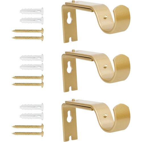 Heavy Duty Adjustable Curtain Rod Brackets, 3 Pack Premium Rod Brackets for Wall, Curtain Rod Hooks, Curtain Rod Hangers for 7/8 or 1 Inch Rod（Gold）