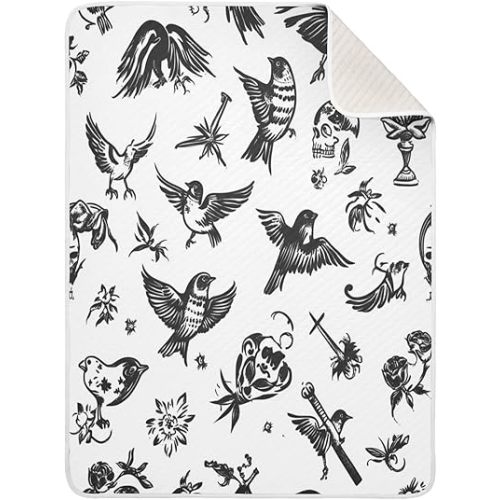 Coikll Retro Tattoo Baby Blanket Cotton Cozy Throw Blanket Warm Nursery Swaddle Receiving Toddler Blankets 30" x 40