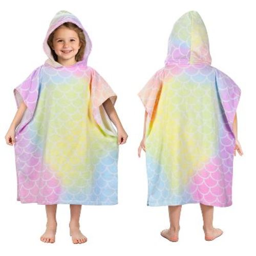 Catalonia 100% Cotton Kid's Rainbow Hooded Bath Towel for Girls Boys Aged 2-6, Absorbent Toddler Towel Cape, Changing Robe for Pool Beach Bathroom