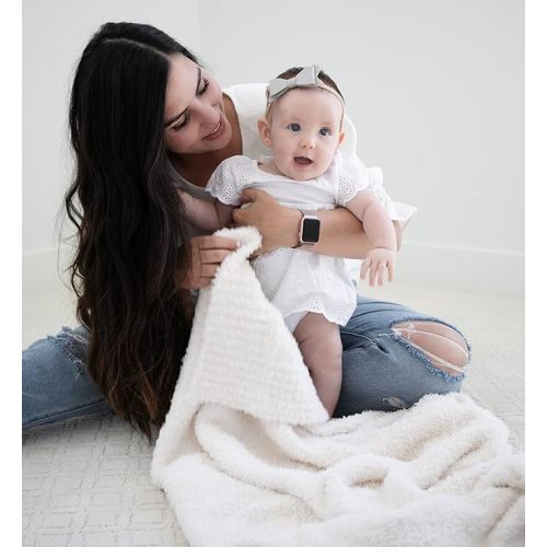 SARANONI Bamboni Luxury Baby Blanket (Ivory, Receiving Blanket 30" x 40")