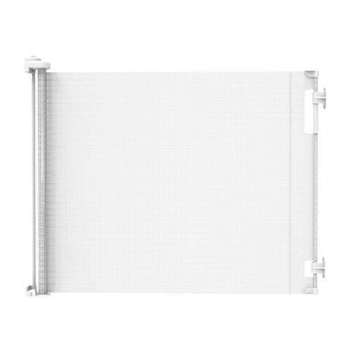 Retractable Baby Gate Perma Child Safety 33" Tall x 71” Wide, Mesh, for Stairs, Doorways, Dogs, Pets, Indoor, Outdoor, One-Handed Operation, Locking, Easy Install, Hardware Mount, White