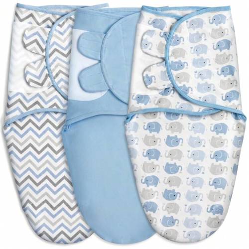 Baby Organic Cotton Swaddle 3-Pack For 0-3 Months Newborn Infant Boys Girls, Blue Elephants | SHEIN USA