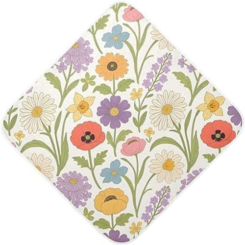 Vintage Floral Hooded Baby Towel - Cotton 4-Layer Muslin Baby Bath Towel with Hood & Hang Loop, Super Soft & Absorbent for Newborn to Toddler, 30"x30"