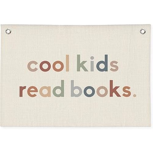 Reading Corner Decor for Classroom, Cool Kids Read Books Linen Canvas Banner, Playroom Read Sign Wall Hanging Flag Decor for Reading Corner Nook 20x30 Inch (Boho)