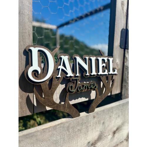 deer antler name sign for nursery wall decor hunting themed namesake for newborn and hospital naming sign