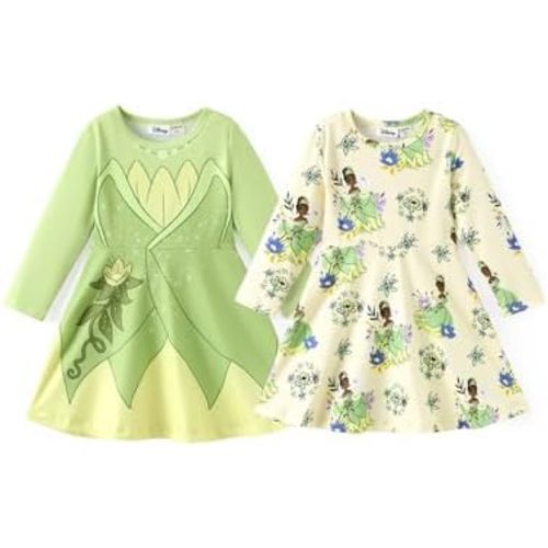 Disney Frozen Elsa Princess Minnie Mouse Stitch Toddler Girl Dresses 2 Pack Sleeveless and Ruffle Sleeve Dress Set 2-13 Years