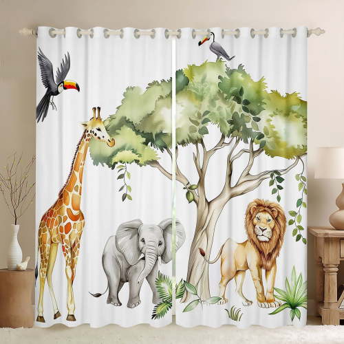 Castle Fairy Lion Giraffe Black Out Curtains,Wildlife Curtains Pack of 2 (42x63 Each)