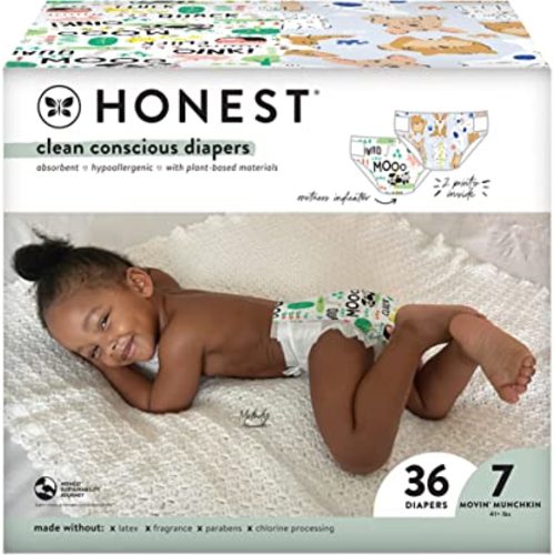 The Honest Company Comfort Dry Disposable Diapers for Sensitive Skin, Hypoallergenic, Fragrance-Free, Just Peachy + Flower Power, Club Box, Size 3 (16-28 lbs), 62 Count