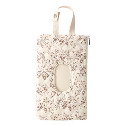 Baby Wipe Holder Diaper Caddy Pouch - Floral Quilted Portable Travel Organizer for Strollers, Diaper Bags & Daily Essentials | Compact Reusable Wipes Case, Beige