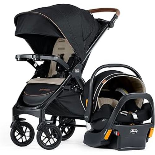 Chicco Bravo Primo ClearTex Trio Travel System, Bravo Primo Quick-Fold Stroller with Chicco KeyFit Max Zip ClearTex Infant Car Seat, Car Seat and Stroller Combo | Somerset/Black