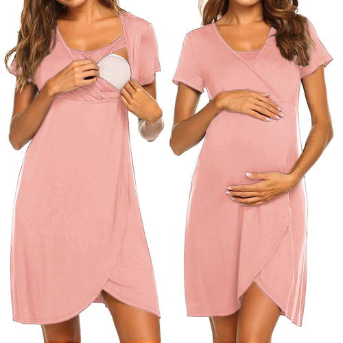 Avidlove Nursing Nightgowns 3 In 1 Maternity Gown Short Sleeve Breasfeeding Sleepwear Labor and Delivery Dress
