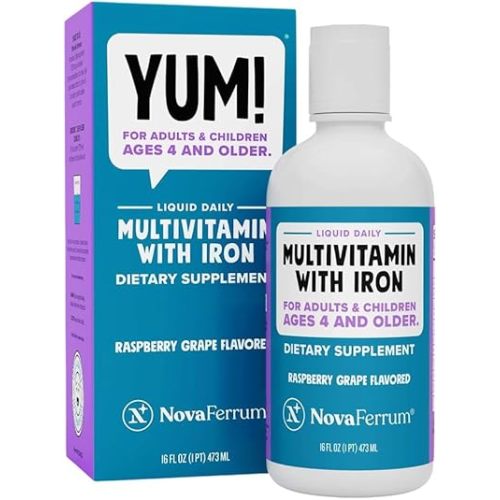 NovaFerrum Yum 16 Fl Oz | Multivitamin with Iron for Ages 4 & Up | Gluten Free Certified | Sugar Free | Raspberry Grape