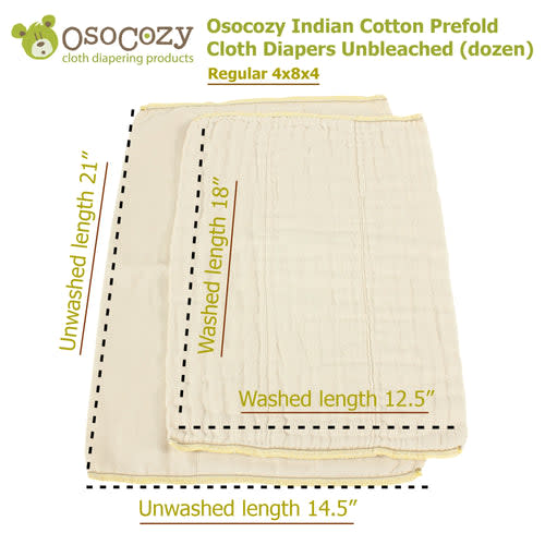 Osocozy Indian Cotton Regular Prefold Cloth Diapers Unbleached (dozen) – ClothDiaper.Com