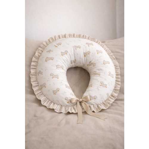 Duck Print Ruffled Nursing Pillow – Beige Gingham Detail